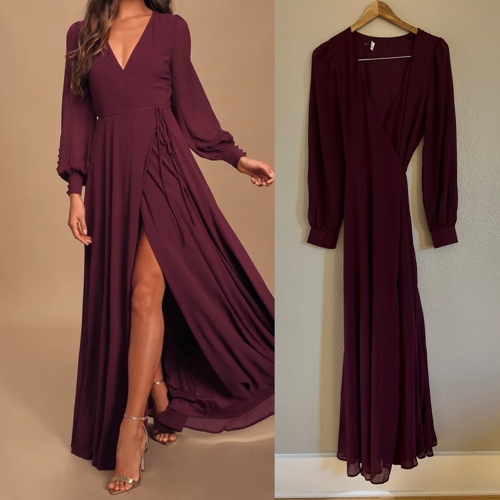 My Whole Heart Plum Long Sleeve Wrap Dress
